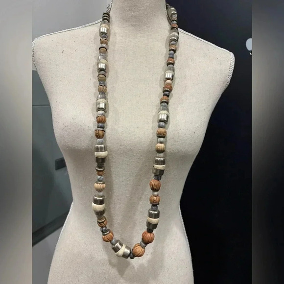 Unique Heavily Beaded, Wood & Metal Necklace - Picture 3 of 12